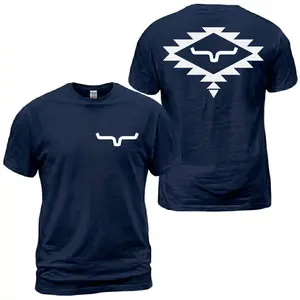 Kimes Ranch Aztec Horn Logo T-Shirt, Western Tribal Graphic Tee, Geometric Back Print With Front Chest Horn Emblem, Ranch Casual Outfit, Soft Cotton Tee Gift For Men and Women