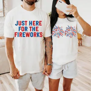 Matching Couples Fireworks Graphic T‑Shirts | 100% Pure Cotton Ultra‑Soft | Breathable Fade‑Proof Print | For Men Women Lovers | Holiday Party Casual Wear | Funny 4th of July Independence Day Patriotic Couple Tees