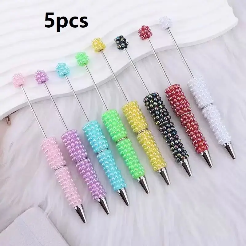5-Pack DIY Beaded Pen Set, Creative Holiday Stationery Ballpoint Pens, Unique Pens, Ink School Supplies, Fashion Writing Office Accessories, Holiday Gift Pen, Aesthetic Pens
