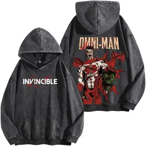 Omni Man Invincible Comic Washed Hoodie Vintage Washed Oversized Tee Unisex Streetwear Superhero Villain Graphic Shirt Dark Action Design Gift for Comic Fans