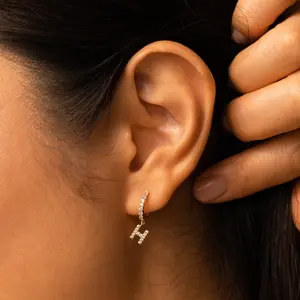 Pave Initial Huggies by Caitlyn Minimalist - Dainty Diamond Drop Hoop Earrings - Letter Charm Earrings - Personalized Jewelry - Gift for Her