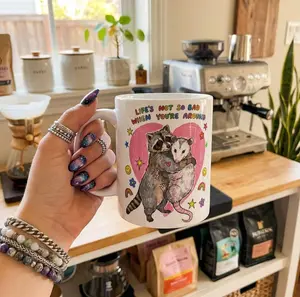 Cute Raccoon Possum Coffee Mug, Funny Valentine's Day Gift for Animal Lovers