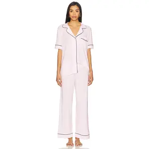 eberjey Gisele Short Sleeve Long Pj Set in Sorbet & Black