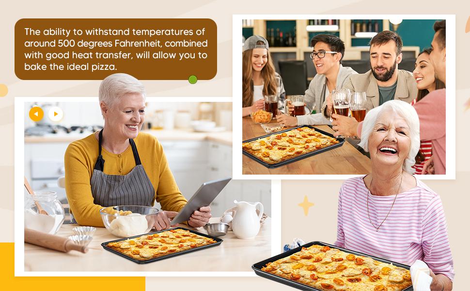 2 Pcs 17 Inch Grandma Style Pizza Pan Hard Rectangular Black Non Stick Sicilian Style Carbon Steel Pizza Pan Dish Pre Seasoned Bakeware Kitchenware