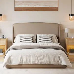 Bellemave Upholstered Queen Bed Frame with Wingback Headboard, Low Profile Platform Bed with Padded Headboard, No Box Spring Needed, Easy Assembly, Elegant Linen Fabric