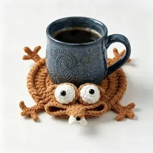 Handmade Crochet Squirrel Coaster, Absorbent Heat-Resistant Animal Mat for Home Coffee Corner Gift