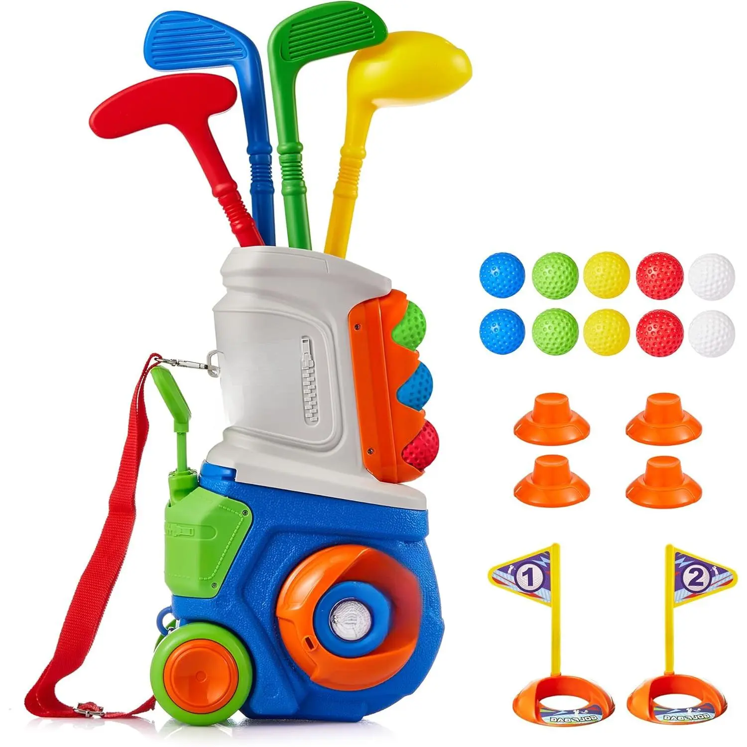 Unisex Kids' Plastic Backyard Golf Set for 1-5 Years, 4 Clubs, 10 Balls, Manual Play Cart, 1.9 lbs, 4x6x11 in, Indoor-Outdoor Learning Sports Toy for Birthdays (Blue), Mini Golf