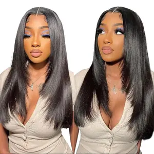 180 Density Glueless Wigs Human Hair Pre Plucked Pre Cut 5x5 Closure Bob Lace Front Wigs for Black Women Short Style Natural Look