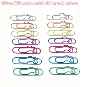 40-Pack Heart-Shaped Paper Clips, Stainless Steel, Random Color, Creative Bookmark Clip, Notebook Pen Holder, Document Organizer