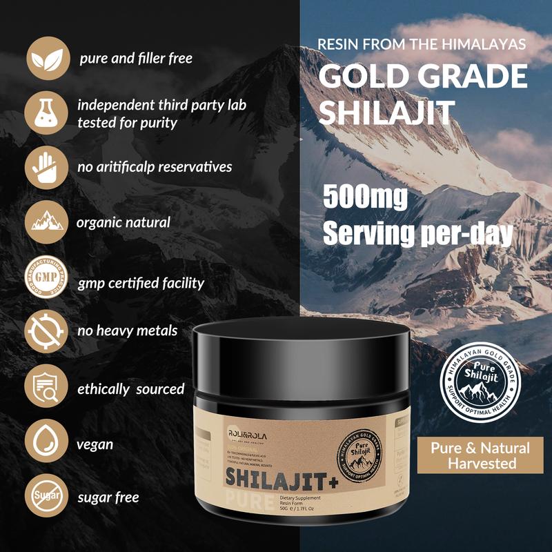 Pure Shilajit Resin with Fulvic Acid & Trace Minerals, Original Siberian Shilajit with 85+ Humic Acid, Support Metabolism & Immune System - 100 Serving / 50g