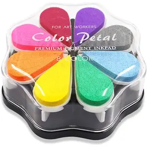8 Colors Petal Shape Craft Ink Pad  Partner DIY Color, Finger Ink  Pads, Rainbow Rubber Pad for Card Making, Scrapbook, Painting (Style 2)