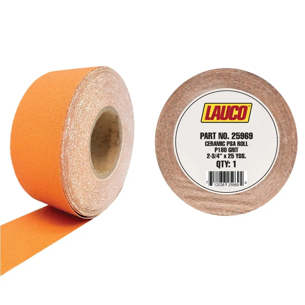 LAUCO Premium 180 Grit Ceramic Grain PSA Self-Adhesive Sanding Roll, 2.75 in Wide x 25 yd, 30% Faster Cutting Continuous Longboard Sandpaper for Automotive Fine Sanding, Body Shops