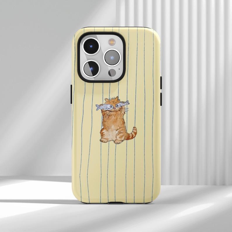 No Eyes, Only Fish! Funny Ginger Cat Phone Case - Quirky Doodle Art - Fits iPhone 17 Series - Unique Yellow Stripe Design