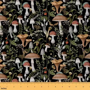 Mushroom Fabric for Decoration,Kawaii Fungus Nature Burgundy Plant Outdoor by The Yard,Wild Botanical Leaves and Upholstery,Wild Mushroom Stuff