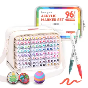 Lang Guo 96 Colors Acrylic Paint Markers, Christmas gifts,Soft Brush Tip Marker Pens Set with Marker Bag,  Acrylic Paint Pens for Fabric, Wood, Stone, Canvas, Glass, Egg, Rock Painting, DIY Crafts and Art Supplies, Drawing Art Supplies