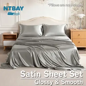 NTBAY Silky Satin Sheet Set, 3/4 Pieces Polyester Bedding with Deep Pocket, Glossy Finish for Hair & Skin, Wrinkle Free, Smooth and Cooling, Hypoallergenic, Lightweight, Stain Resistant, Gift Ready, Oeko-Tex