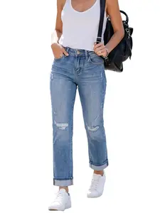summervibes Women's High Rise Button Fly Ripped Skinny Jeans - Super Stretch Distressed Light Wash Denim levi Pants