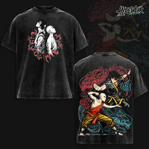 Aang & Zuko T-Shirt, Avatar: The Last Airbender Anime Graphic Tee, Fire & Air Bending Design, Vintage Washed Oversized Streetwear, Heavyweight Cotton Unisex Shirt, Retro Anime Style Gift for Fans