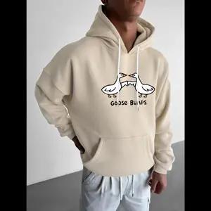 NewUnisex Men's Cartoon Goose & Letter Print Drop Shoulder Hoodie, Fashion Casual Drawstring Pocket Hooded Sweatshirt for Daily Holiday Outdoor Wear, Men Clothes for Fall & Winter