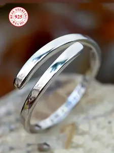 925 Sterling Silver Minimalist All-match Cuff Ring, Personality Encouragement Gift for Teens Girls Women, Fashion Accessories for Daily Wear, Exquisite Trendy Ring