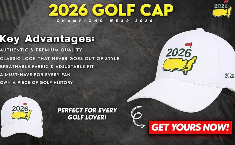 2026 Golf Tournament hat White and Green Cap, Golf Merchandise Apparel Men Women, Caddy Ball Golfing Cap Adjustable Hat