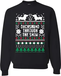 Daschund Through The Snow Ugly Christmas Sweater Unisex Crewneck Sweatshirt