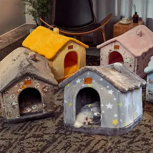 Cave-Shaped Foldable Pet House - Multi-Size Plush Interior Self-Warming Cozy Bed for Dogs and Cats