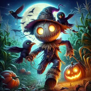 5D DIY Full Drill Round Diamond Painting - Scarecrow, Pumpkin, Moon Mosaic, Canvas - DIY Decorative Painting, Home Wall Decor, Perfect for Halloween and Christmas, Independence Day, Birthday and Anniversary Gifts
