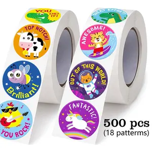 500pcs Cartoon Animal Stickers Roll, Sticker Packs, 1 Inch Ocean Animals Labels for Teachers Adults Parents Classroom School Work Learning Training Funny Stickers
