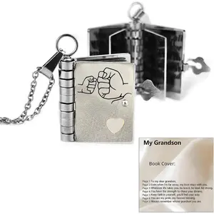 For Grandson - My Pride Grandson Book Necklace, Grandsons Granddaughter Gifts From Grandma Personalized Engraved  Message Openable Multi Layer Necklaces Adjustable My Beloved Grandsons Book Necklace Inspirational  Christmas