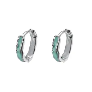 Green Ripple Small Hoop Earrings for Men Women