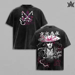 Shunsui Kyōraku Tee Washed – Bleach Washed Anime Manga T-Shirt, Vintage Washed Soul Society Captain Graphic Tee, Unisex Oversized Streetwear Shirt, Dual Blade Shinigami Anime Aesthetic Tee, Gift for Bleach Fans