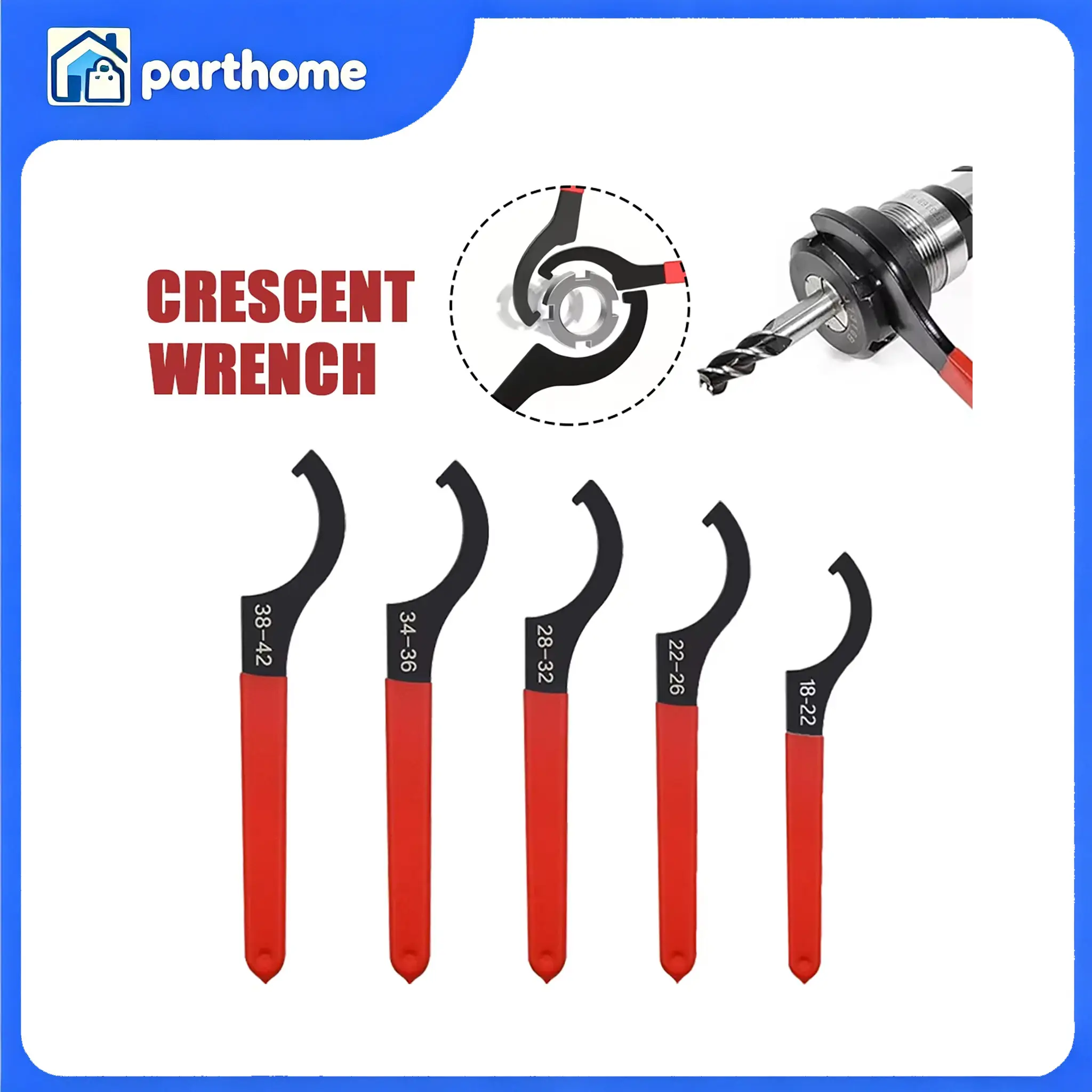 5-Size Coilover Spanner Wrench Set, Adjustable C-Shape Shock Hook Wrench Tool for ATV, 18-22mm/22-26mm/34-36mm Sizes for Wide Compatibility