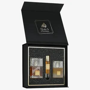 Lattafa Khamrah 3pcs Gift Set - Eau De Parfum 100ml, Travel Spray 12ml, Fresh Hair Mist 50ml - Cinnamon, Nutmeg, Bergamot, Dates, Praline, Vanilla, Tonka Bean, Amberwood