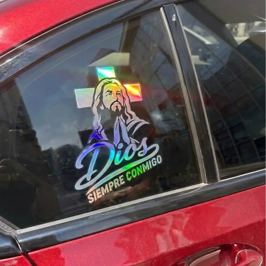 Jesus Cross Vinyl Decal Dios Siempre Conmigo Spanish Christian Sticker Iridescent Faith Car Window Sticker Religious Bible Gift for Truck SUV Laptop Water Bottle Religious Latin American Faith Decor Waterproof Permanent Vinyl Faith Accessory