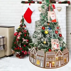 LED Gingerbread Christmas Tree Collar with Built-in Lights Festive Holiday Skirt Cover Unique Cookie-house Design Durable PVC/ABS Material for Home Xmas Party Pop-Up Decor Set hyacinth christmas festive style diy craft light-up ornament