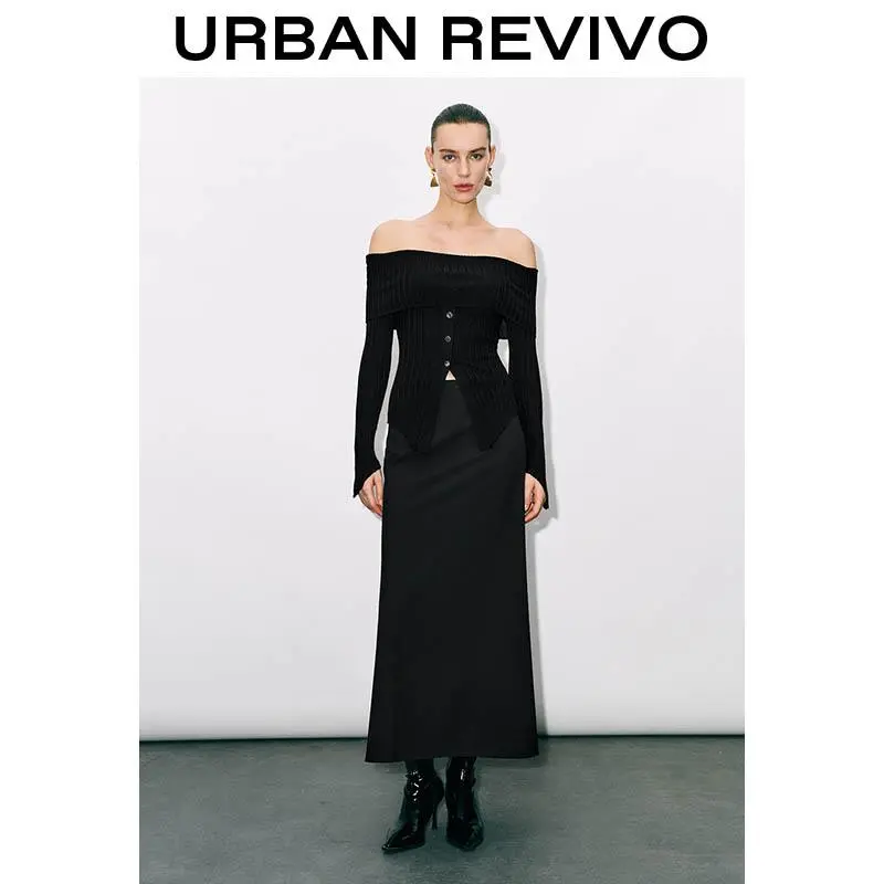 URBAN REVIVO Women's Slim Fit Ribbed Knit Sweater with Stylish Design - UWG940279