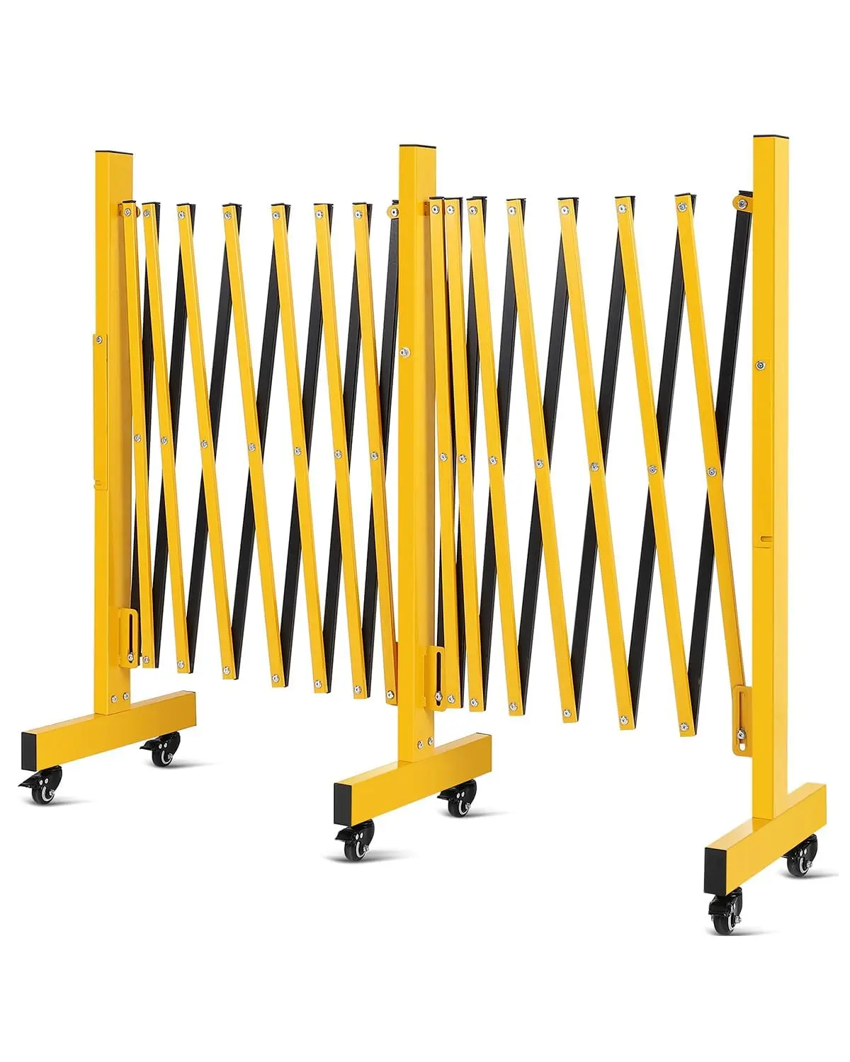 【GARVEE】Heavy-Duty Folding Security Gate with Lockable Casters, Expandable Retractable Barrier for Crowd Control, Traffic Management, Parking Lots, Warehouses, and Residential Use, Weather-Resistant Steel Construction