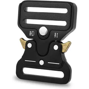2 Pack Tactical Belt Buckles, 1-1/2" Heavy Duty Metal Tactical Buckle Clips for Dog Collar Hardware, Harness, Backpack, Luggage Strap Release Clasp Replacement (Black)