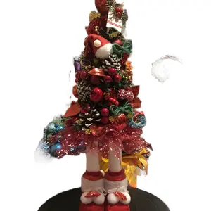 Cute Tiny Artificial Christmas Tree - Festive Red with White & Green Accents, Includes Lights, Spheres, Leaves, and Accessories Decoration Gift Wreath