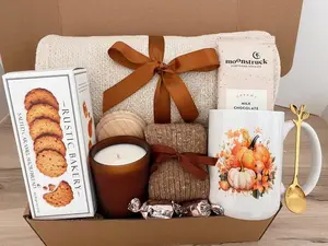 Fall Birthday Gift Box For Her, Gift Basket with Blanket, Pumpkin Candle Gift Box for Women, Pumpkin Mug Halloween Gift