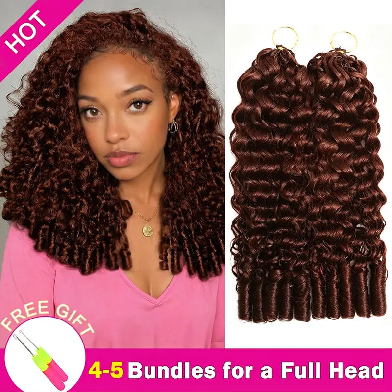 [New Color] Asakiss Unisex Miracle Knots Human Hair Crochet Extensions - Burmese Curly Texture, Pre-Separated, #33 Reddish Brown, #4 Chocolate Brown, 99J Burgundy, P4-27 Honey Blonde, 50g, 40 Strands, Protective Hairstyle, Crochet Hair Human Hair