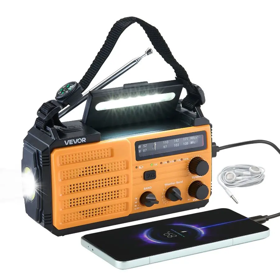 【DealsForYouDays】VEVOR Emergency Weather Radio, 2000mAh Battery, FM/AM/WB/NOAA Alert Solar Hand Crank Emergency Radio, with USB Charging Cable, SOS Alarm and Flashlight, Portable for Outdoor Emergencies, CampingVEVOR Super Brand Day