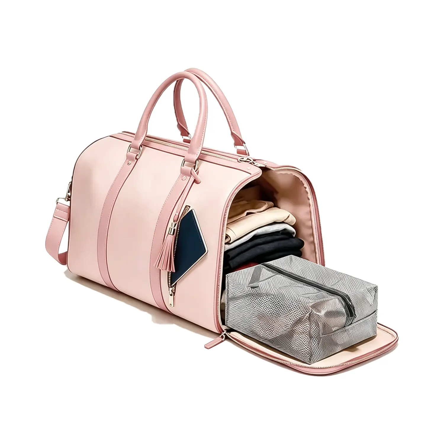 2 in 1 Convertible Garment Duffle Bags for Travel 45L Smooth Zipper Rolling Duffle Bag With Wheels Waterproof Carry On Duffle Bag for Men&Women with Weekends Weddings Business Short Trips Pink