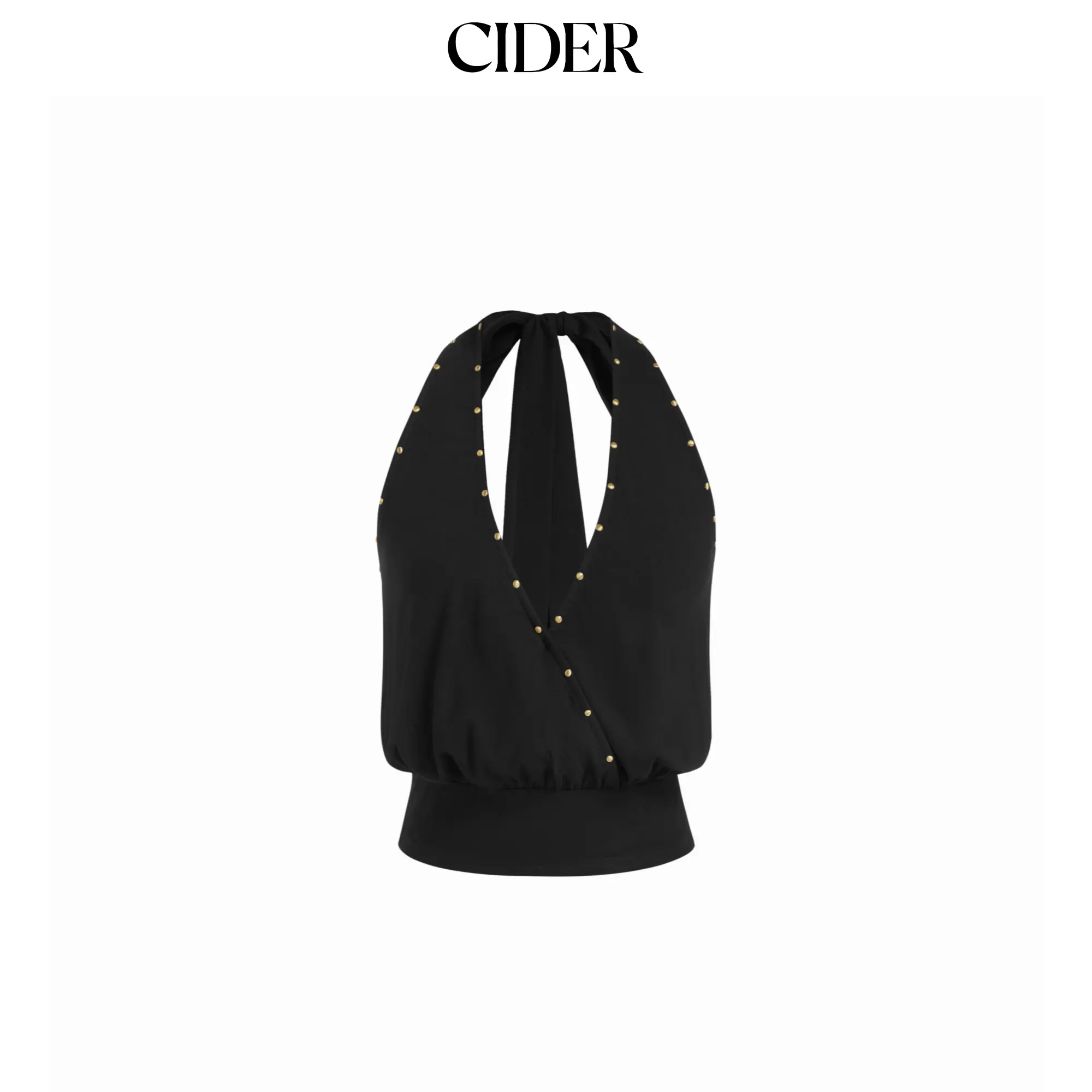 Cider Halter Neck Crossover Metal Detail Backless Top