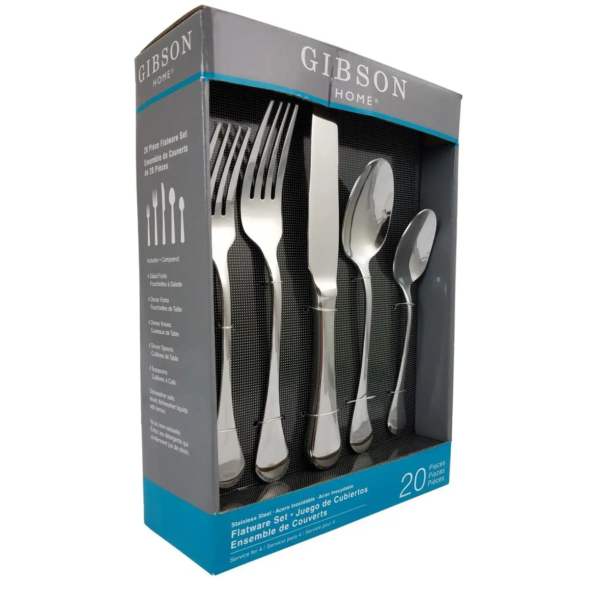 Gibson 70080.2 20-Piece Classic Manchester Stainless Steel Flatware Set, Durable Cutlery & Tableware for Camp Kitchen (Flatware Form Included)