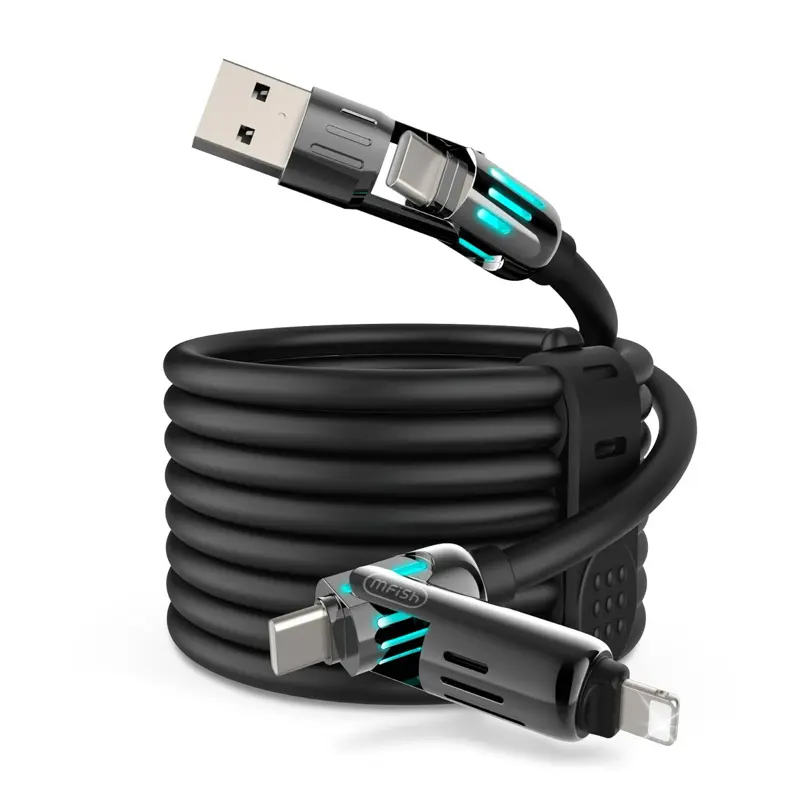 MFish Armored Dragon I 4-in-1 Multi 240W Fast Charging Cable with USB A Type C Lightning for iPhone17&Samsung Laptops  Charger