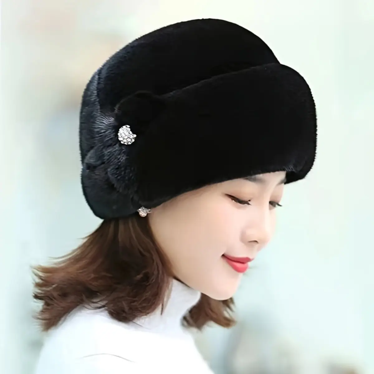 Winter Hat for Women Faux Fur Beanie Ear Flap Hat Warm Knit Cold Weather Snow Hat Windproof Trapper Hat for Outdoor Ski