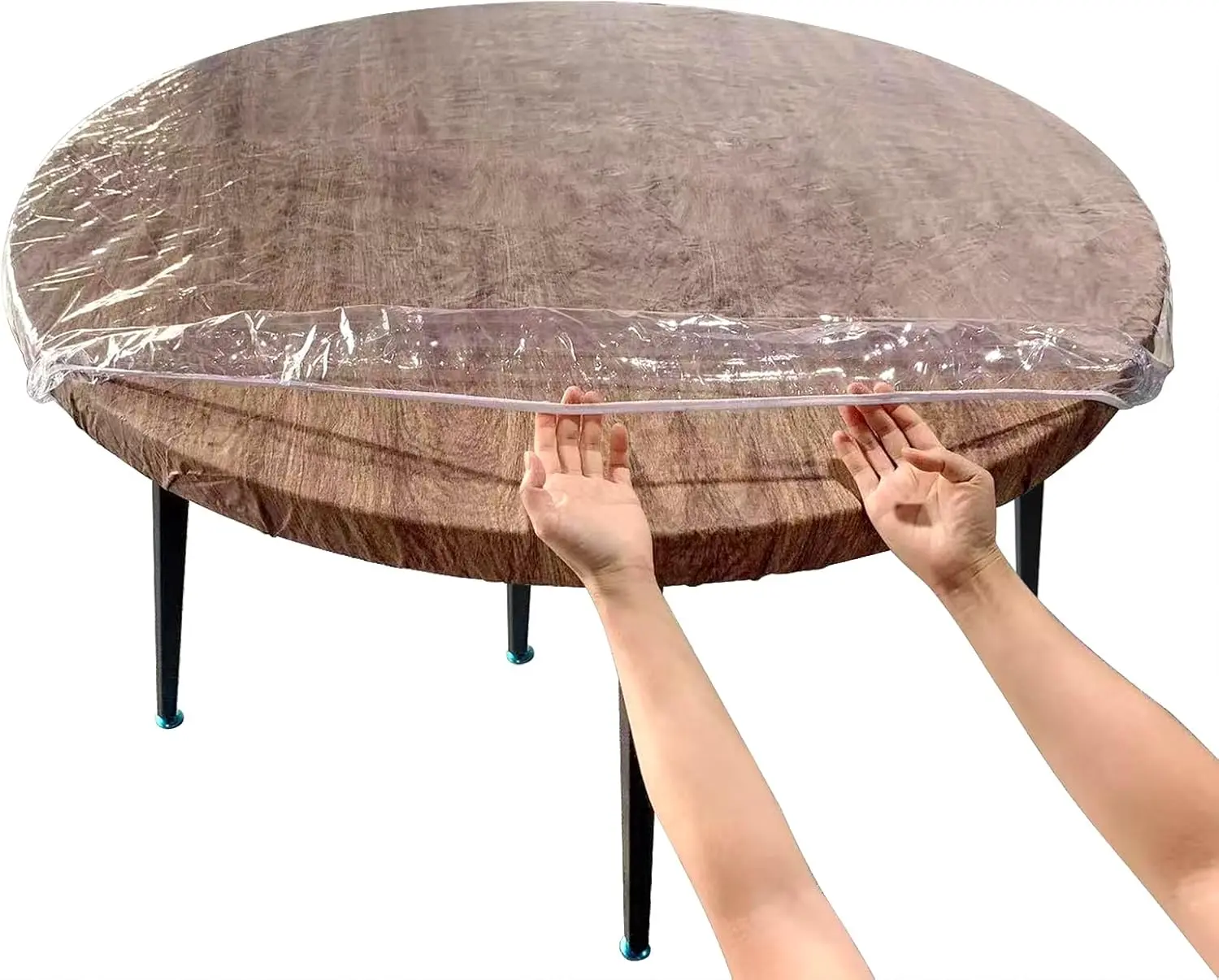 Clear Round Fitted Vinyl Tablecloth for 49-56" Diameter Tables - Heavy Duty Elasticized Table Cover Elastic Edged Plastic Table Cloth Protector