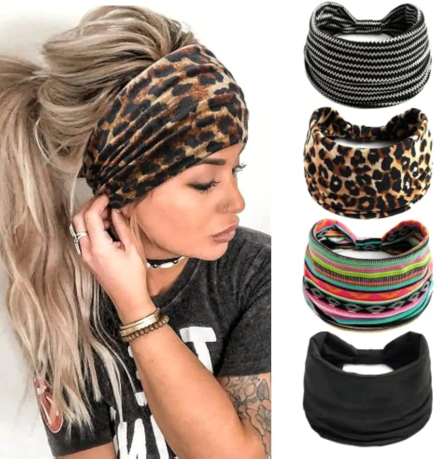 Boho Fashion Knotted Head Bands for Adult Women Wide Headbands for Women's Hair Polyester & Spandex Non-slip Breathable Versatile Hair Accessories Comfortable and Stylish